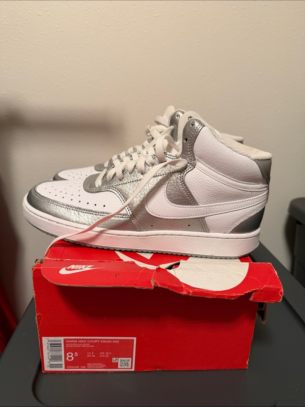 Nike Women’s High-Top Sneakers in White and Silver